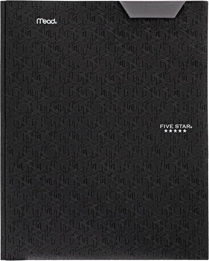 Five Star 2-Pocket Folder, Plastic Folder with Stay-Put Tabs and Prong Fasteners, Holds 8-1/2" x 11" Paper, Black (72113)