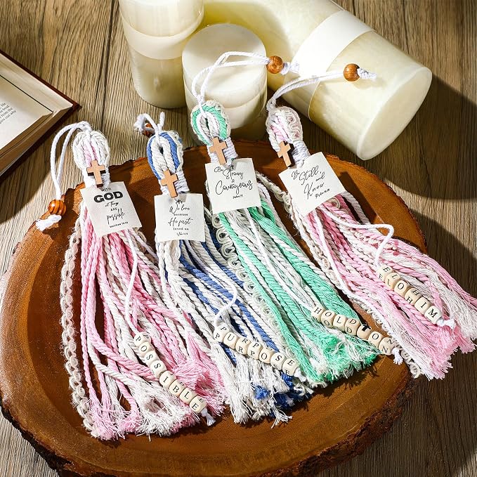 Skyygemm 4 Pcs Bible Tassel Bookmark 2026 Graduation Christian Gift Sunday School Supply Colorful Boho Bible Verses Cross Bookmark Class Reward for Back to School Supplies Book Lovers Christian Gift
