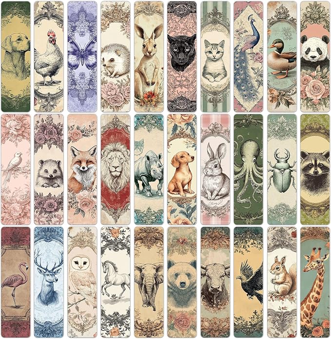 Wxiben Vintage Animal Bookmarks Gifts - 90 Pcs Cartoon Animals Paper Bookmarks Dog Retro Rabbit Book Markers Page Clip Gift for Women Men Teachers Office Book Lovers Bookish Reading Supplies