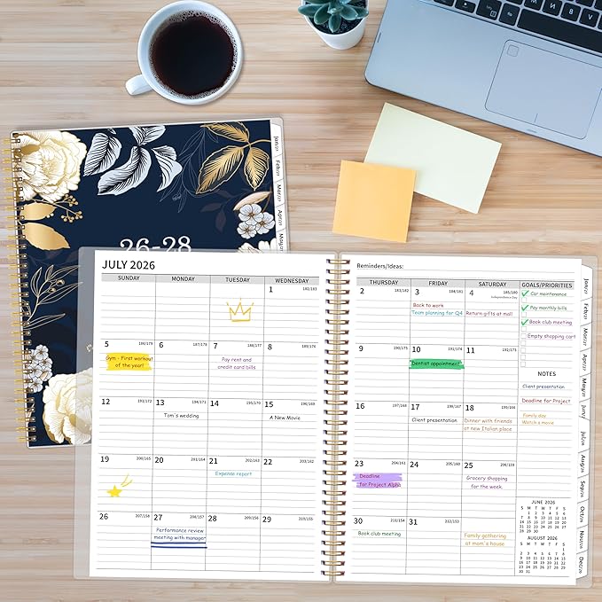 2026-2028 Monthly Planner, 2 Year Calendar Planner, Jul 2026 - Jun 2028, 8.5’’ x 11’’, Large Spiral Agenda, 24 Months, with Tabs ＆Pocket, Flexible Cover, Organizer for Office Home School, Black