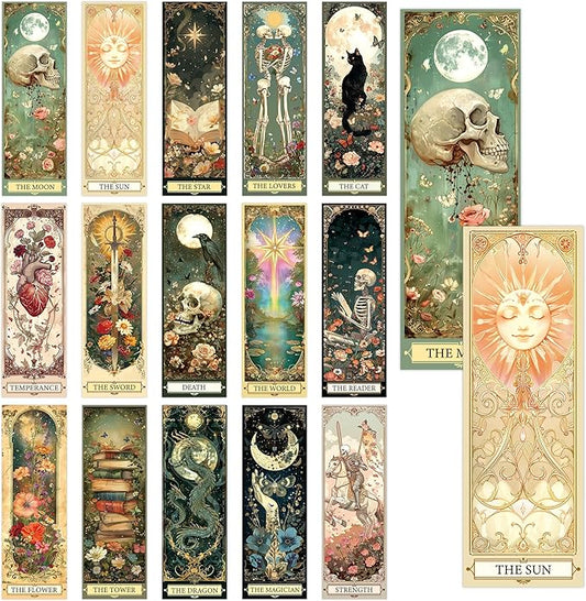 Fantasy Tarot Bookmarks, 60 Pcs Vintage Gothic Dark Academia Book Marker Page Clips, Mystical Floral Skull Reading Accessories for Book Lovers Readers Booktok Gifts