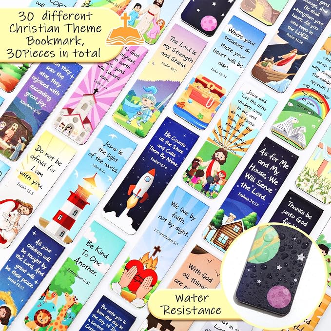 Chinco 30 Pcs Magnetic Bookmarks Christian Bookmarks Bulk Bible Verse Inspirational Scripture Page Clips for Women, Childrens, Kids, Teachers, Mothers Day, Church Supplies, School Gifts (Cartoon)