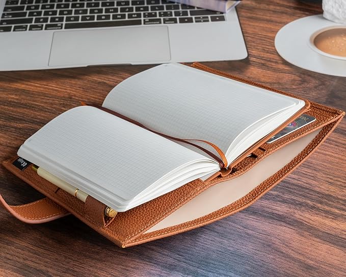 Genuine Leather Cover for Hobonichi Weeks/Weeks Mega with Pen Loop, Card Slots, Back Pocket, and Bookmarks (Brown)