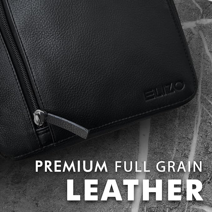 ELIZO Leather Bible Cover for Men Bible Case for Women Zippered Holder Protector Cross Church Tote Bag Carrying Organizer Sleeve Gift Onyx