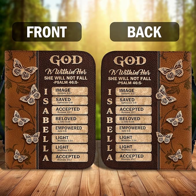 Personalized Bible Cover for Men, Christian Bible Case PU Leather, Jeus Bags Religious Appreciation Gifts for Women Girls Daughter Christian with Handle Zipper (BIBLE-01, M-2Xl)