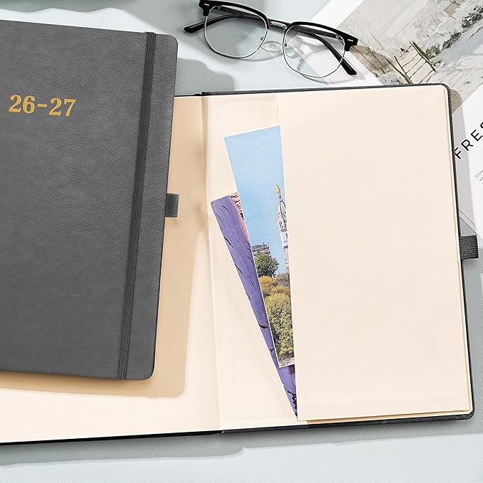 2026-2027 Planner - Weekly and Monthly Planner 2026-2027, Jul. 2026 - Jun. 2027, 9" x 11", 26-27 Calendar Planner with Inner Pocket + Elastic Closure + Pen Loop + Bookmarks, Leather Hardcover - Grey