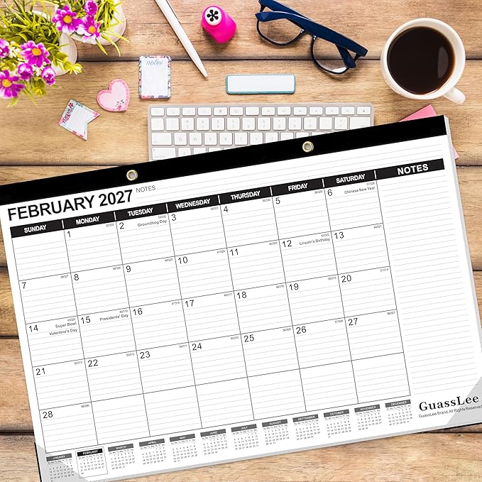 GuassLee Extra Large Desk Calendar 2026, 19 Months Jumbo Desk/Wall Calendar from Jun. 2026 through Dec. 2027, 30 x 20 Inches Hanging Planner with Julian Date, Notes for Home School Office Organizing