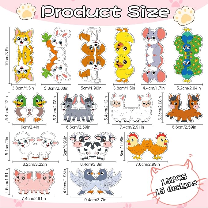 15Pack Cute Farm Animal Bookmark Magnetic Bookmarks for Reading Women Men Kids Teacher Book Lovers Gifts, Unique Personalized Bookmarks Bulk Magnet Bookmark Clips Pretty Funny Page Book Markers