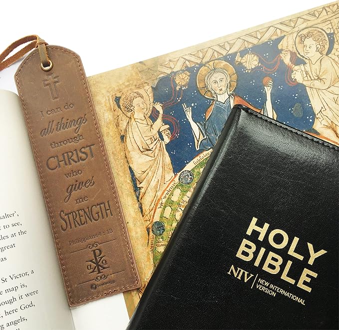 Leather Bible Bookmarks - 2 Leather Christian Bookmarks with Inspirational Bible Verse | Philippians 4: 13 I Can Do All Things Through Christ | Religious Book Marker Gifts for Men, Women and Readers