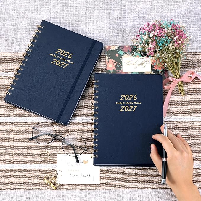 2026-2027 Planner - Weekly & Monthly Planner 2026-2027 with Twin-Wire Binding, July 2026 - June 2027, 6.3" x 8.4", Hardcover with Monthly Tabs, Back Pocket, Thick Paper - Blue