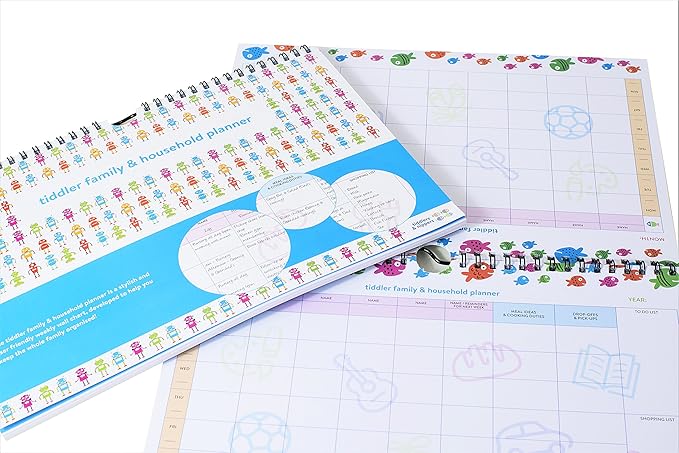 tiddler family & household planner | Undated Weekly Family Organizer/Planner Calendar | Clever Layout in A4 Size (11.7" x 8.3") | Space For 6 People & 1 Years Planning | Features (Friendly Fish)