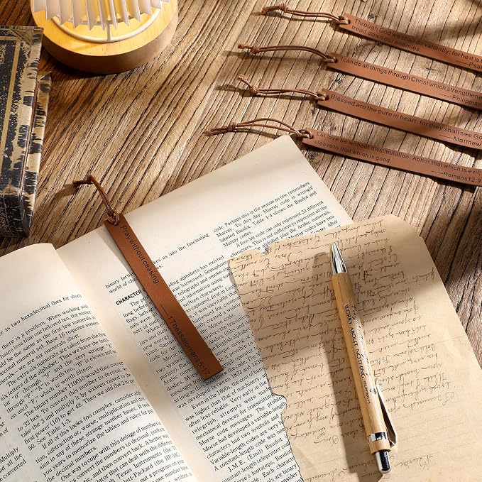 Roowest 20 Pcs Christian Father Day Gifts Bible Bookmark Inspirational Book Markers Religious Gifts for Christian Leather Bookmark Scripture Church Supplies Reading Reward, 20 Styles(Brown)