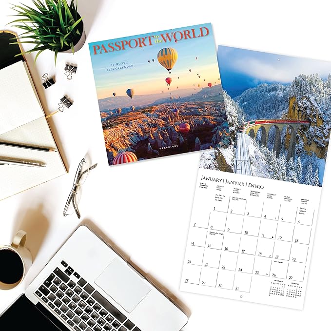 Graphique 2024 Passport to the World Mini Wall Calendar | 7” x 7” | Thick Paper | Home & Office Organizer | Large Monthly Grid | 3 Languages & Marked Holidays | 4 Month Preview Page for 2025