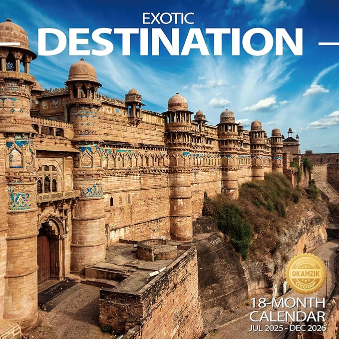 2025-2026 Wall Calendar Exotic Destination Planner Calendar, Hangable Monthly Wall Calendar with Large Blocks for Organizing & Planning, Academic Schedule, Home, Office & family, Thick & Sturdy Paper (12"x24" Open)