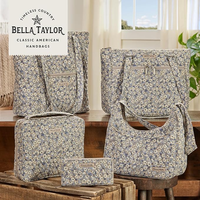 Bella Taylor Quilted Bible Cover for Women - Large Study Bible Case - Khaki Floral
