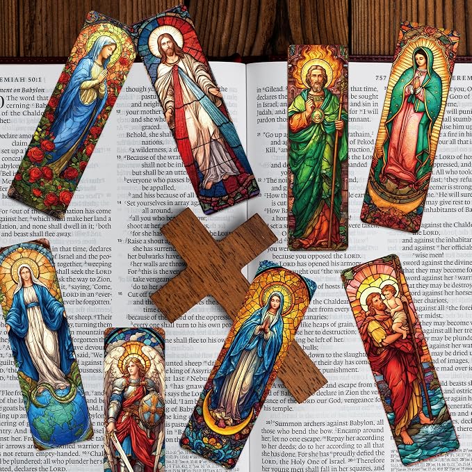 Catholic Virgin Mary Bookmarks, 48 Pcs Religious Saints Prayer Book Marks for Reading Women, Bulk Paper Page Marker Set with Jesus Saints Faith, Christian Gifts for Men Women Teens Church Supplies