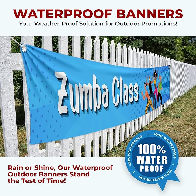 Zoomba Class Large Banners and Signs for Outdoor by Mavis Printing-Polyester Banner with 4 Holes for Easy Hang Indoor & Outdoor|4x1 Feet HD Print Sign to Promote Church| Made in USA