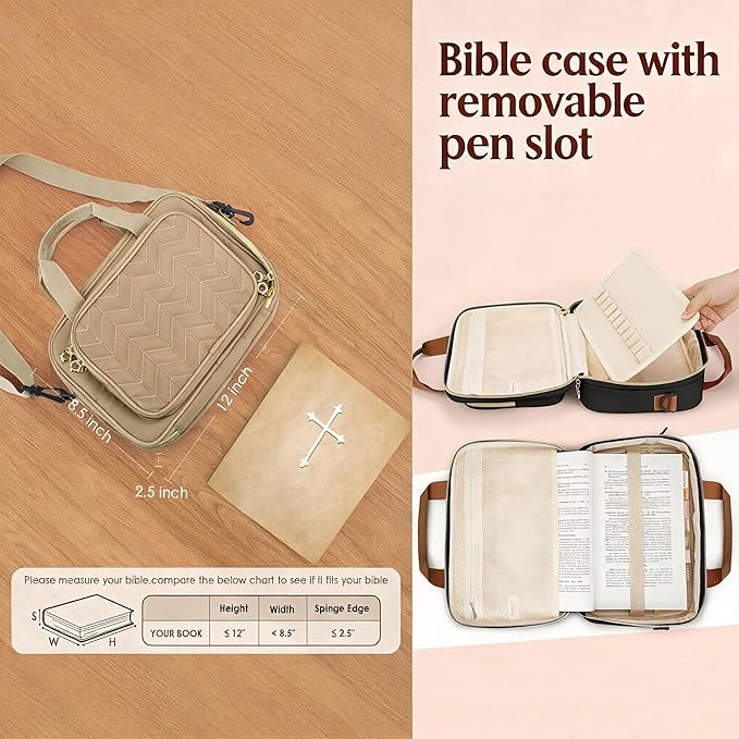 Eternatastic Bible Cover Case for Women, Large Bible Bag with Shoulder Strap,Bible Study Ideal Christian Gifts for Women,Coffee