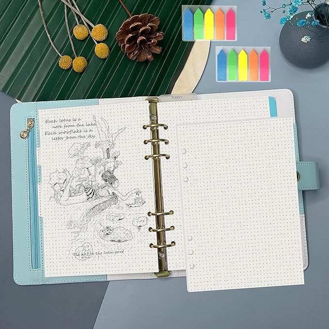 A5 6 Holes Binder Refill Value Set, 90 Sheets Dotted Planner Insert, 5 Sheets Binder Divider Paper, Today Bookmark Ruler With Inch Scale, Translucent Zippered Bag, Pvc Card Bag, 160Pcs Colorful Index