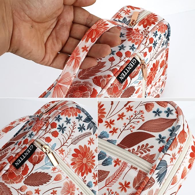Bible Cover for Women with Flowers Printing, Bible Books Carrying Case with Durable Handle, Quilted Case for Girls Bible Study Supplies Accessories