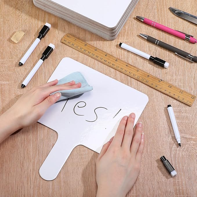 Sherr 30 Pcs Dry Erase Answer Paddle Double Side Small White Boards Paddles Dry Erase Paddle Handheld Whiteboard for Classroom Students Kids Bidding Voting Scoring Activities (Square)