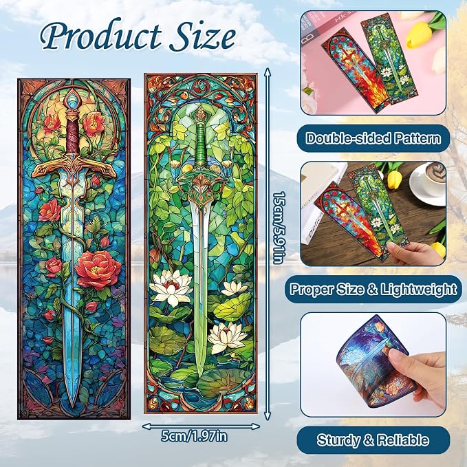 Sword Stained Glass Transparent Bookmark - Wxiben 10 Pcs Cool Sword Transparent PVC Bookmark Fantastic Floral Book Mark Page Clips Gifts for Women Men Book Lovers Teacher Student Bookish Readers