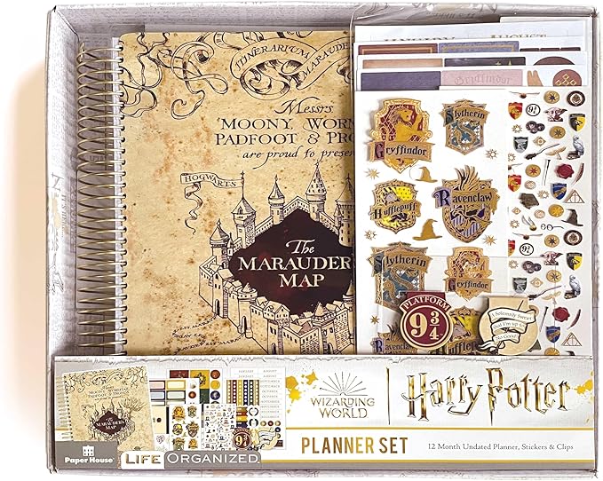 Paper House Productions Harry Potter Marauder's Map 12 Month Undated 9.5" Planner Set with Month and Event Flag Stickers and More!