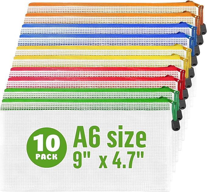 10 Pack Small Pencil Pouch A6-9x4.7 in - Plastic Pencil Pouch for Organizing - Mesh Pouch Set with Zippers Bags for Organizing - Zippered Pencil Pouch Clear Waterproof Travel Mini Pouches Receipts