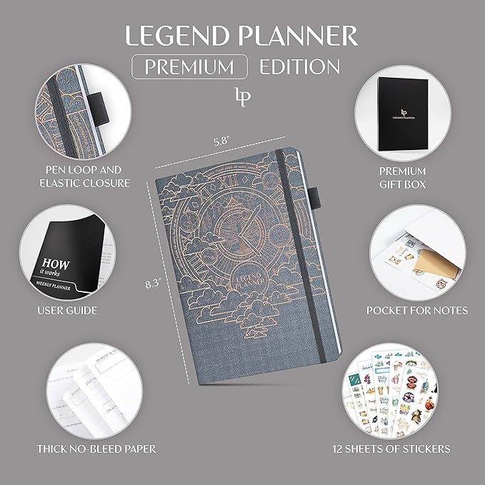Legend Weekly Planner Premium – Undated Weekly, Monthly & Budget Planner – Life Organizer for Time Management & Productivity, A5 (Mystic Gray)