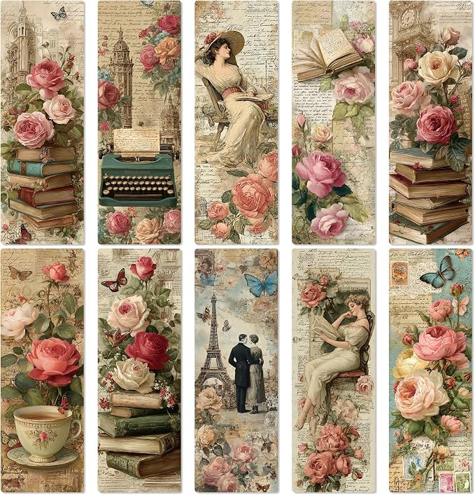 Vintage Bookmark Bulk Gifts - 100 Pcs Aesthetic Flower Paper Bookmarks for Women Girls Book Lovers Retro Page Marks School Office Reading Accessories Bookish Gift for Birthday Christmas