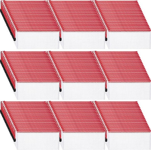 Zhehao 200 Pieces A6 Mesh Zipper Pouch Bulk Mesh Bags with Zipper Waterproof Small Pencil Pouches for School Office Supplies Organization 9.4 x 4.5 Inches (Red)