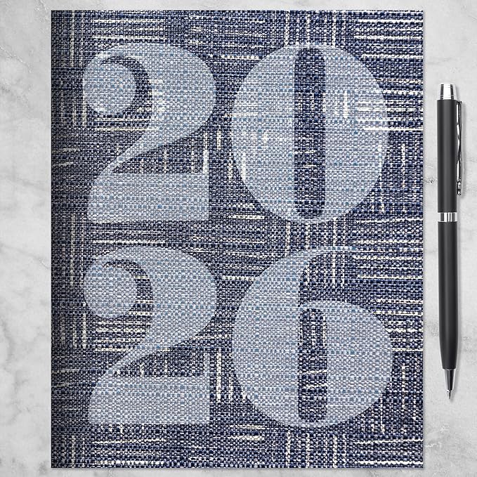 TF Publishing 2026 Basket Weave Blue Medium Monthly Planner - 2 Page Spreads with Extra Large Calendar Grids and Planning Prompts - 12 Month Planner for School and Work - 6.5in x 8in