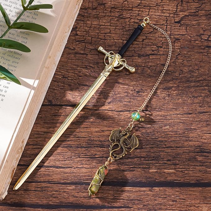 Fantasy Dragon Sword Bookmark - Funny Cool Fourth Wing Book Mark for Reading Men Unique Metal Bookmarks Bookish Novel Lovers Boys Students Teacher Back to School Graduation Birthday Gifts