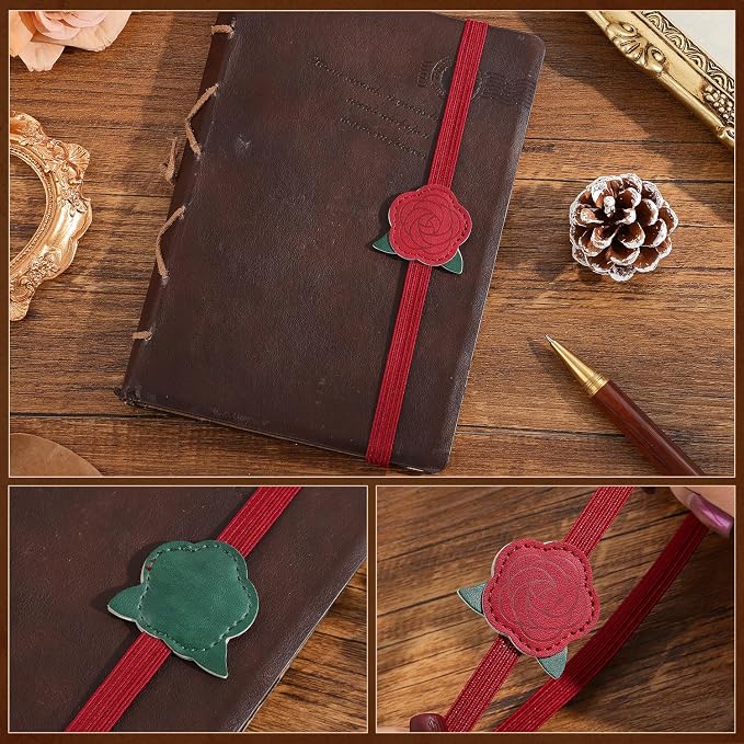 2PCS Vintage Elastic Leather Bookmark for Women, Elastic Bands Leather Book Marks, PU Bookmarks Planner Accessories, for Book Lover, Reader, Hardcover Journals, Notebooks, Planners, Binders