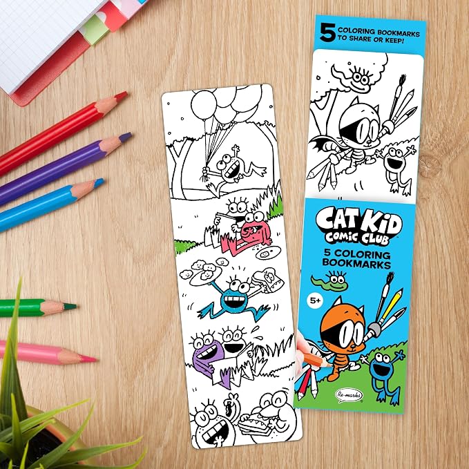 Re-Marks “Dog Man and Cat Kid” Colormarks Collection - 2 Sets of 5 Coloring Bookmarks
