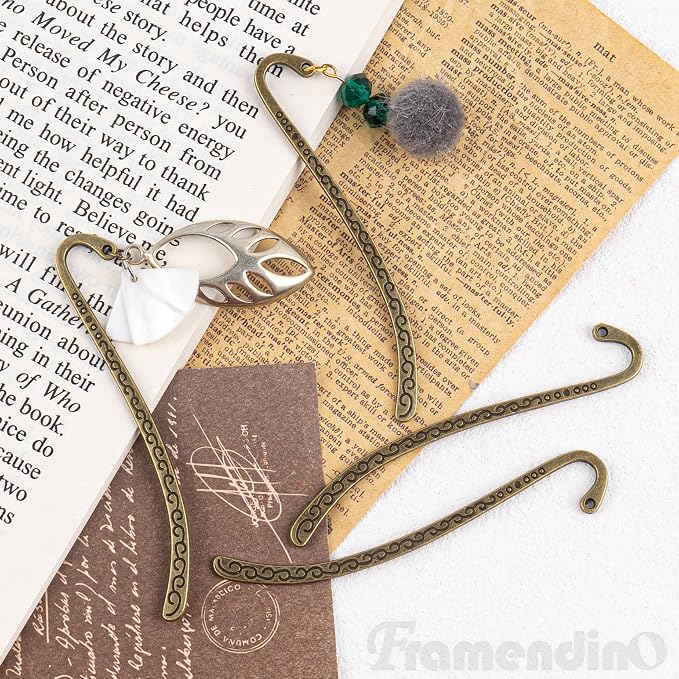Framendino, 20 Pieces Alloy Bookmark Hook Retro Metal Tibetan DIY Bookmarks for Reading Enthusiasts (Bronze)