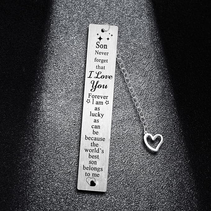 Son Metal Bookmark Keepsake - I Love You Birthday, Christmas, Graduation Gift from Dad Mum - Best Bookmark Present