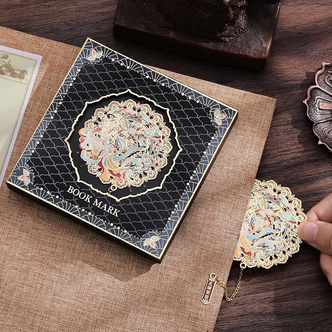 Luxury Dunhuang Metal Bookmark Gift Set, Elegant Bookmark with Pendant, Exquisite Pipa Fairy Gift Box for Book Lovers, Women, Readers and Writers