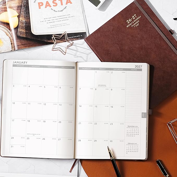 Planner 2026-2027 - JUL 2026 - JUN 2027, Academic Planner 2026-2027, 26-27 Planner, Weekly and Monthly Planner, Leather Cover Calendar Planner with Thick Paper, Back Pocket with Notes Pages, Brown (8.5" x 11")