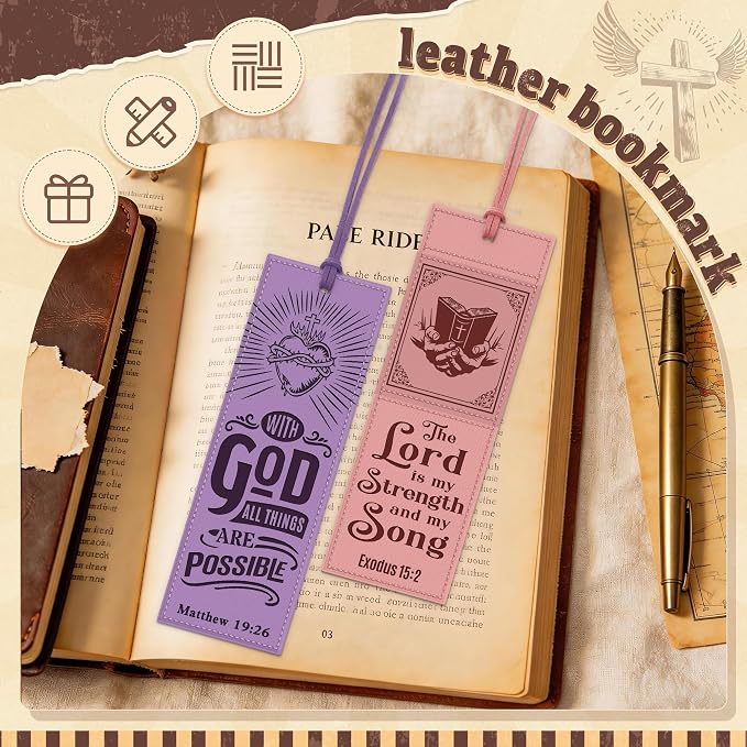 12PCS Leather Bookmark Bible Bookmarks for Reading Women Men Teacher Book Lovers Gifts, Vintage Religious Christian Bookmark Page Markers Inspirational Bible Verse Scripture Book Marks (Morandi,)
