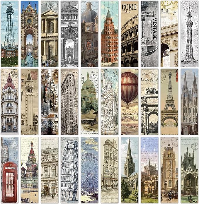 Wxiben Scenic Building Bookmarks Gifts - 90 Pcs Retro Landmark Buildings Paper Bookmarks Travel Book Markers Page Clip Gift for Women Men Teachers Office Book Lovers Bookish Reading Accessory