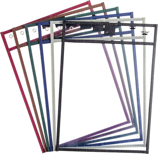 Mr. Pen- Reusable Dry Erase Pocket Sleeves, 10" x 14", 6 Pack, Sleek Dark Color, Clear Plastic Paper Sleeves, Ticket Holders, Clear Plastic Sheet Protectors, Teacher, School, Classroom Supplies