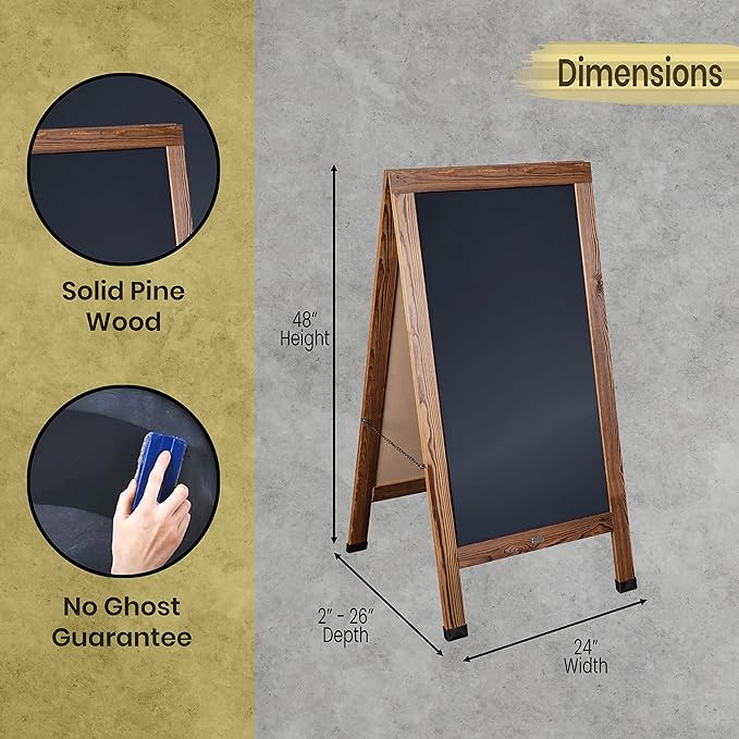 A Frame Chalkboard by HBCY Creations: 24x48 Solid Wood A-Frame Sign Rustic Brown Double-Sided Magnetic Board, Chalkboard Menu Board, for Restaurants, Cafés, Weddings - Heavy Duty Hinges