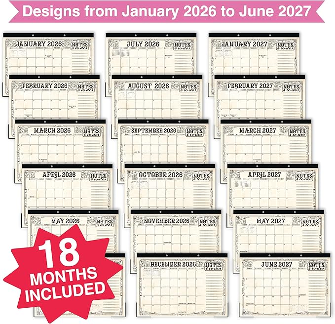 Hadley Designs Large Teacher Desk Calendar 2026-2027 - Desktop Calendar 2026, 18-Month Desk Calendars for Home, Office & Classroom, Cute Classroom Must Haves, Teacher Appreciation Gifts