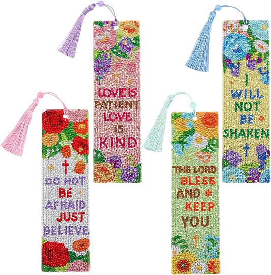 4 Pcs Flower Diamond Painting Bookmark for Books, Journals, Planners｜DIY Diamond Art Kits for Reading Women & Men｜Beautiful Book Marks Gifts for Book Lovers｜Reading Accessories for Adults & Kids