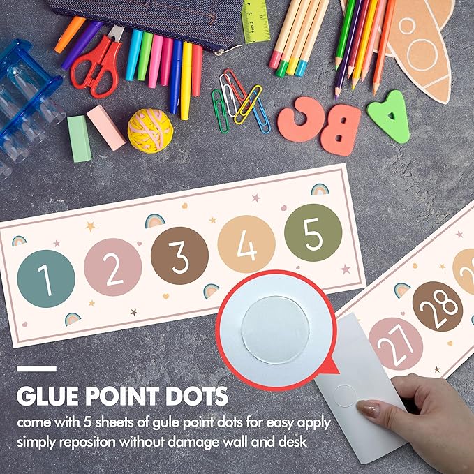 29 Pieces Number Line for Classroom Wall -20 to 120 Number Line Bulletin Board Border Boho Rainbow Classroom Decorations Math Posters for Teachers