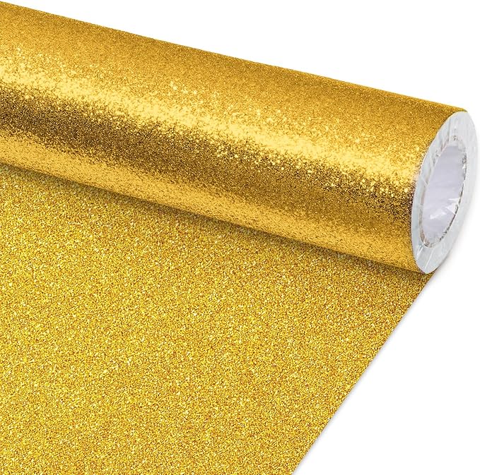Glitter Bulletin Board Paper Roll Sparkle Wrapping Paper Bulletin Board Decor Glitter Poster Gift Wrapping DIY Art Crafts Wallpaper Background for Home Office Classroom Decoration 17" x 20ft, Gold