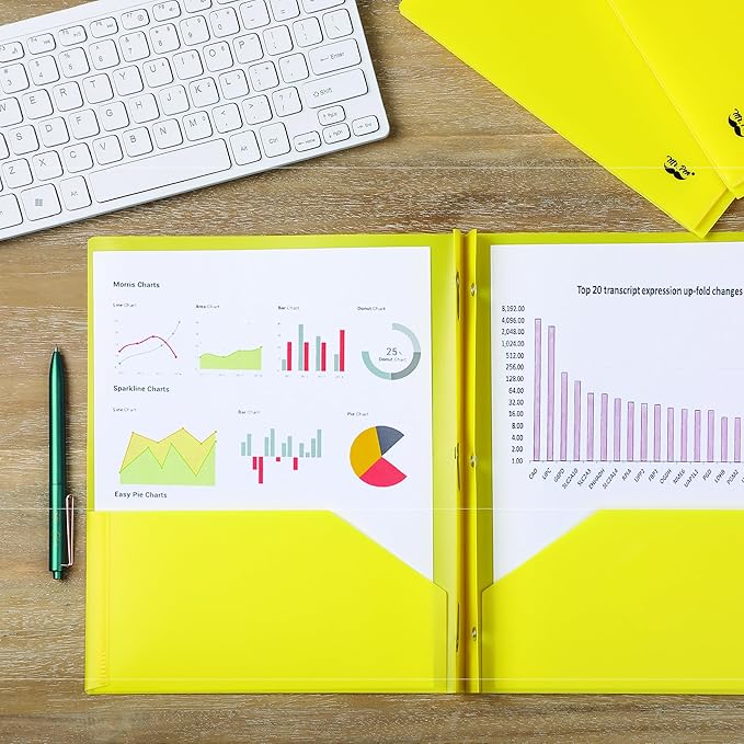 Mr. Pen- Plastic Folders with Pockets and Prongs, 36 Pack, Letter Size, Yellow, Flexible Plastic Folders with Prongs and Card Slot