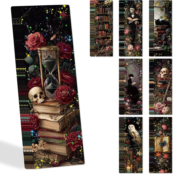 Dark Romance Bookmark Gifts - 48 Pcs Vintage Gothic Paper Bookmarks Bulk for Women Book Lovers Skull Flower Page Marks Merch School Reading Accessories Bookish Gift for Birthday Graduation