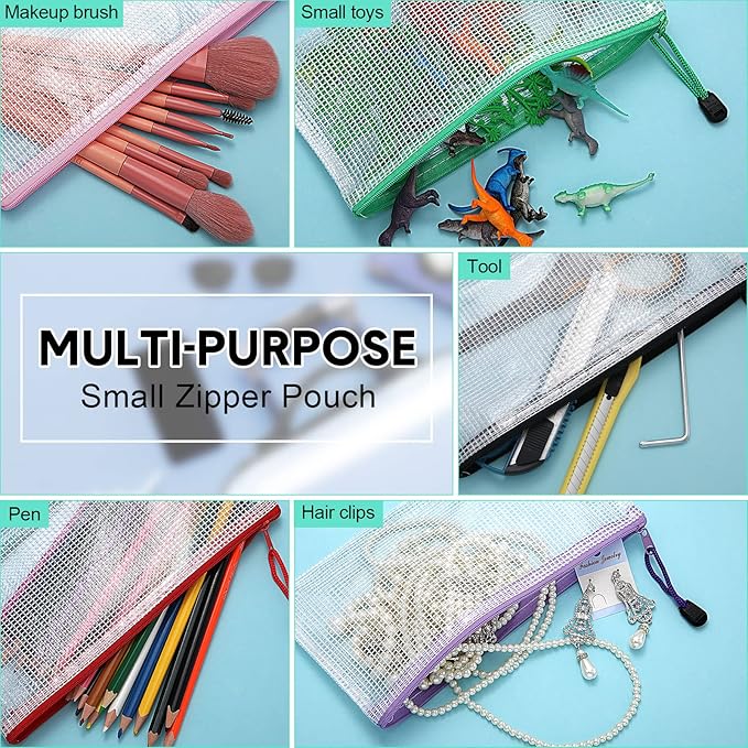 Mimorou 100 Pack Pencil Pouch Bulk Mesh Zipper Pencil Cases 9.5'' x 4.5'' Small Clear Holder Storage Case Multipurpose Cosmetics Toiletry Bags for Office File(Fresh Color)